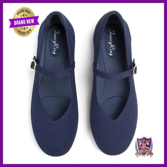 Shoes - Women's Knit Ballet Flats with Adjustable Strap, Comfortable Work Shoes